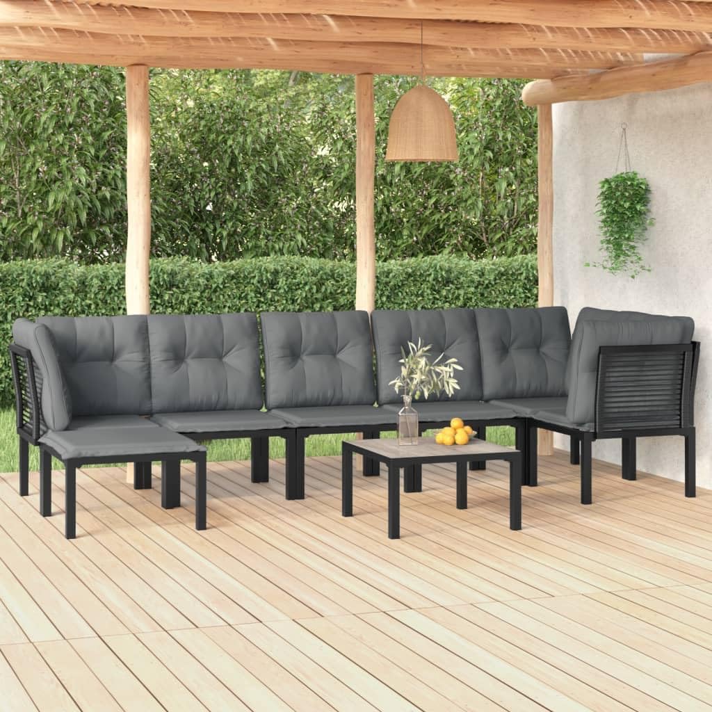 8 Piece Patio Lounge Set Black and Gray Poly Rattan,Elegant Patio Lounge Set: for Relaxation and Hosting Patio Furniture Sets, Outdoor Furniture Sets