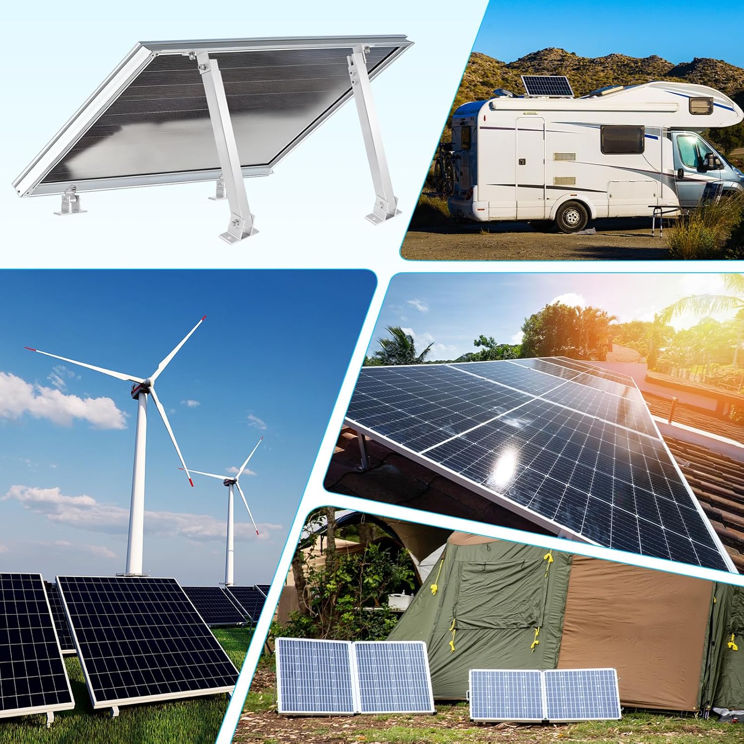 2 Sets Adjustable Solar Panel Tilts Mount Brackets Aluminum Alloy Mounting Brackets Kit Support 50W 70W 100W 150W 200W 300W 400W Solar Panel for Roof/RV/Boat/Wall/Off-Grid/Camping