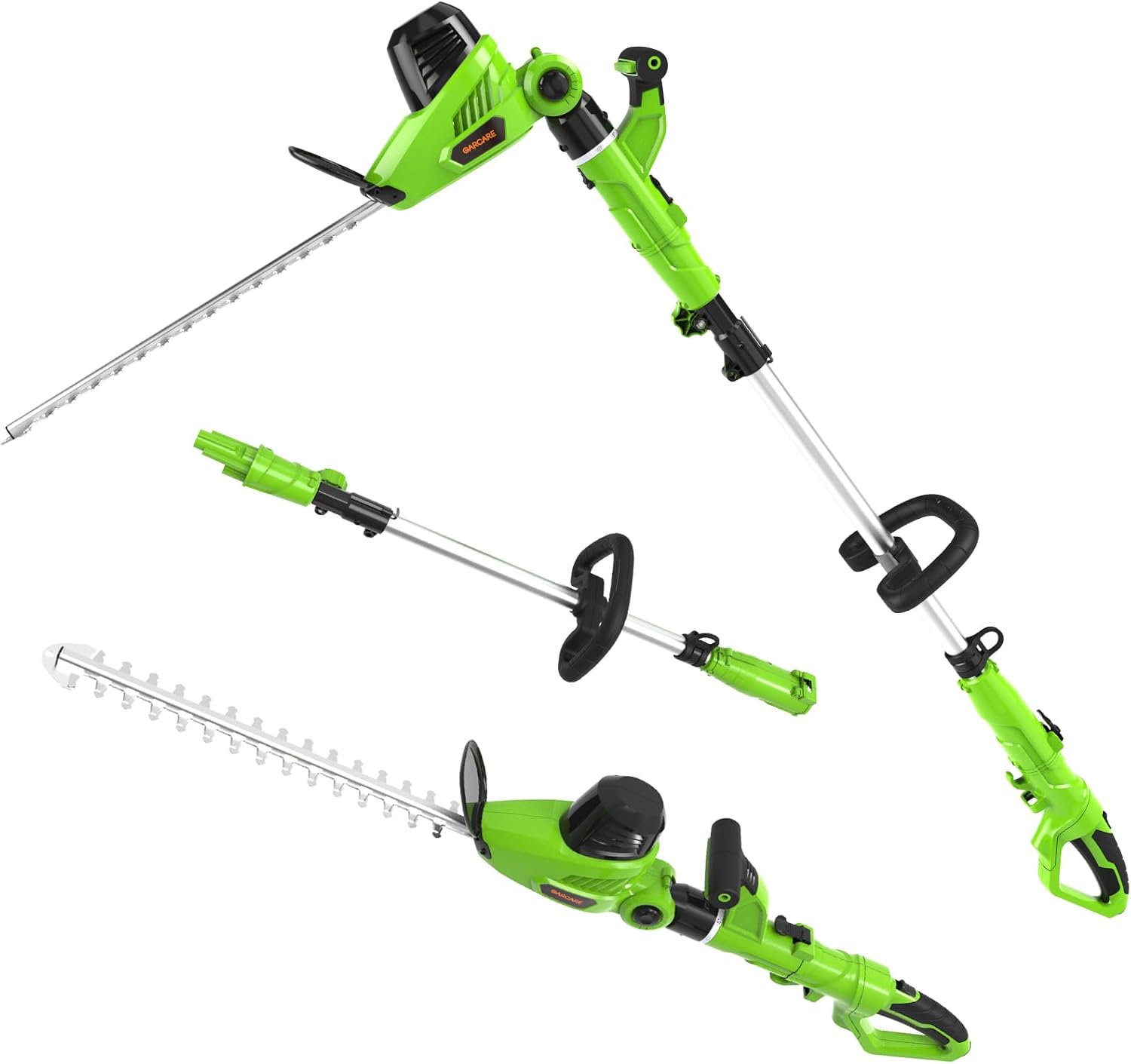 GARCARE 2 in 1 Electric Pole Hedge Trimmer, Power Hedge Trimmer with 18 inch Dual-Action Laser Cut & Adjustable Cutting Head, 4.8Amp, 600W, Corded