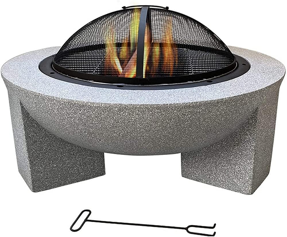 Outdoor Barbecue BBQ Grill Table,Raise Fire Pit Round Table,with/Deep Fire Bowl/Net Cover/Chrome Grilled Wire Mesh/Black Charcoal Tray