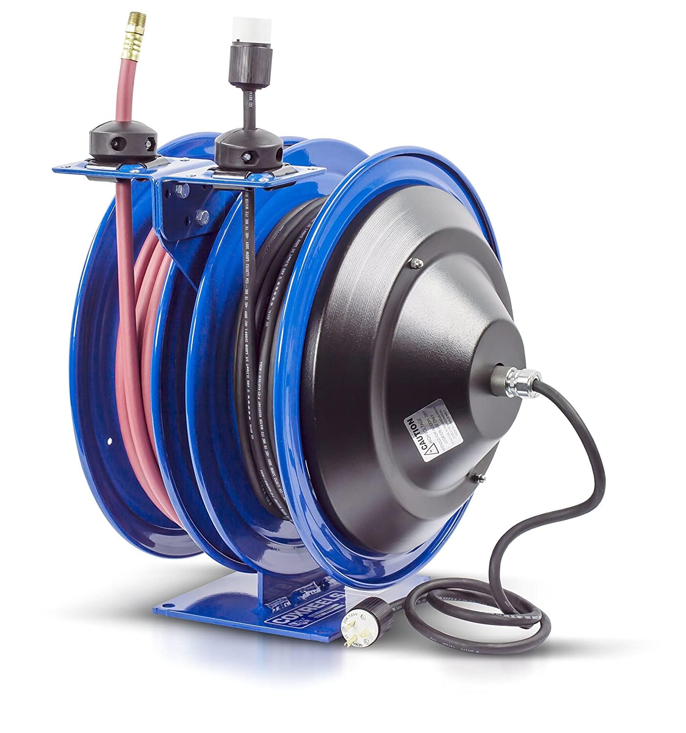 Coxreels C-L350-5012 Dual Purpose Two Hose/Cord Reel - ⅜” Hose ID - 50' Length Incl. 50' PVC Hose/50' SJO Cord - Compact For Air Compressor, Garden and Pressure Washer Hoses Made in USA