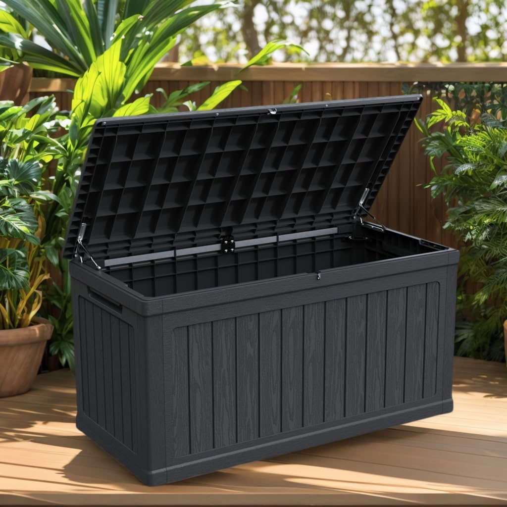 230-Gallon XXL Waterproof Resin Deck Box,Outdoor Waterproof Storage Cabinet – Extra Large Outdoor Storage for Patio Furniture, Cushions, Tools & Pool Equipment, Lockable, 440lbs Seating Capacity