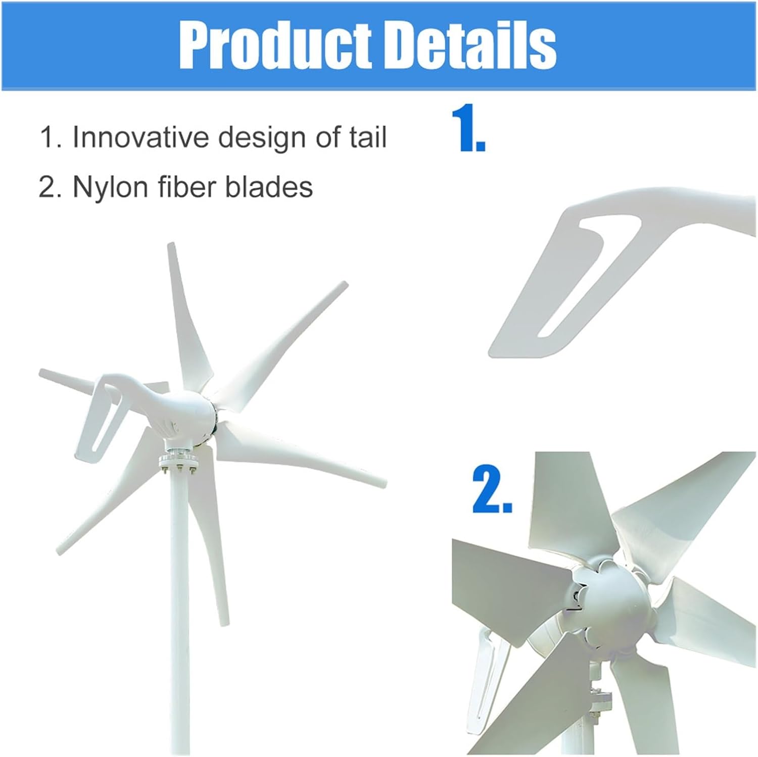2000W Wind Turbine Windmill Wind Generator for Home Engine-Generator Water Turbine Household Power Supply System Low Starting Speed for Home(with Hybrid Charger,48V)