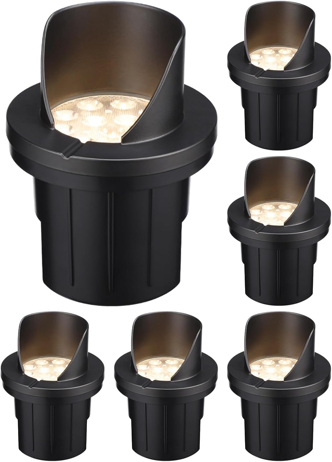 LEONLITE Dia. 4 Inch Well Lights Landscape LED In Ground, Shielded Top, 3000K Warm White, 12-24V AC/DC CRI90 Low Voltage Garden Landscaping, Black Aluminum Housing, Pack of 6