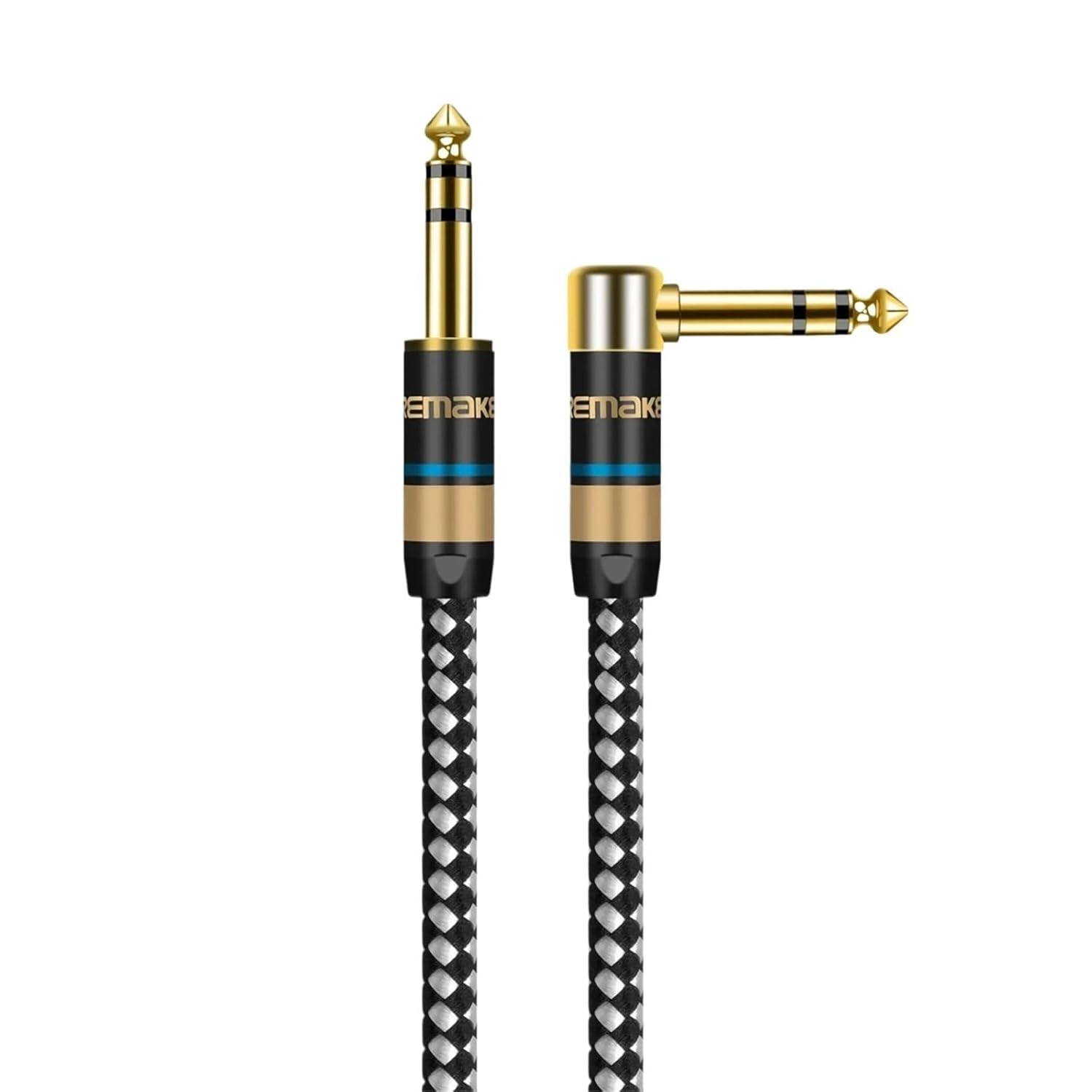 Stereo Audio Line TRS 1/4 Inch Male to Male Guitar Amp Cord 6.5mm to 6.5mm for Guitar Sax Speaker Amplifer Mixer Equalizer(White-Straight L,2m)