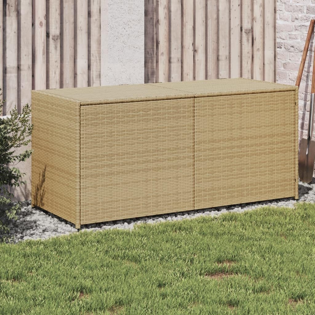 CHARMMA Garden Storage Box, PE Rattan Storage Chest with Lid, Country Style Wicker Deck Box For Garden, Patio, Backyard Outdoor, Beige, 47.2x19.7x22