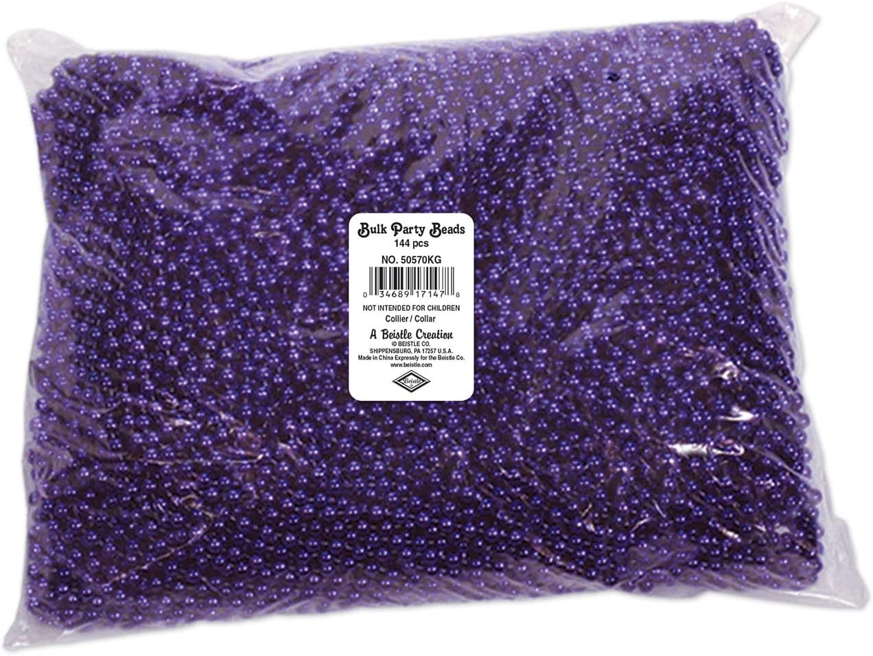 Beistle Bulk 720-Pack Small Round Party Beads, 7mm by 33-Inch, Purple