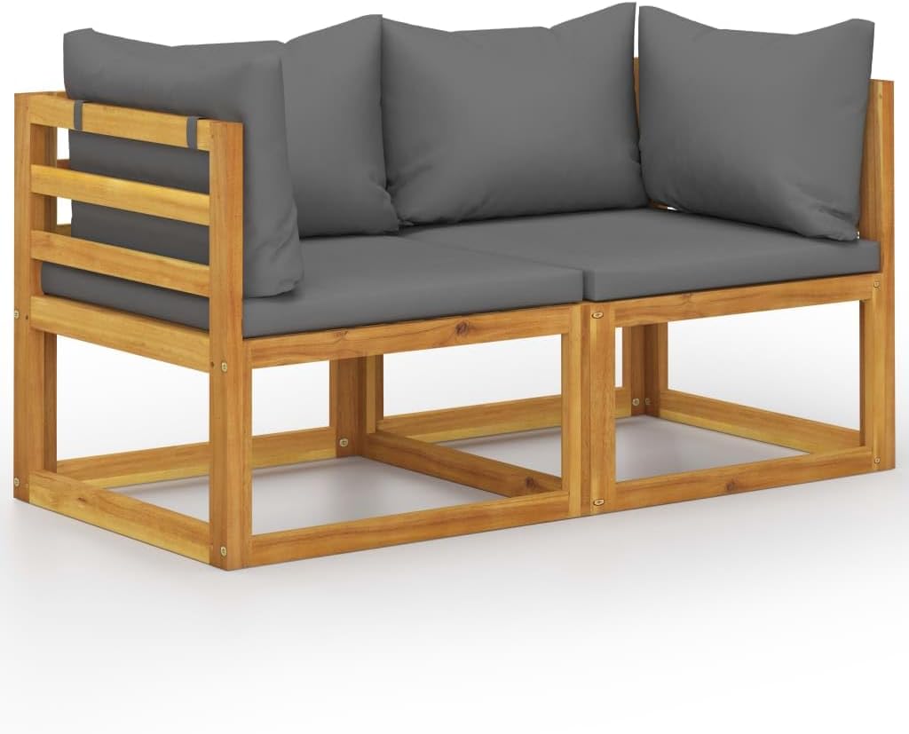 2-Seater Patio Bench with Dark Gray Cushions,Outdoor 2Seater Patio Bench with Cushions Acacia Wood YearRound Comfort Patio Furniture, Patio Benches