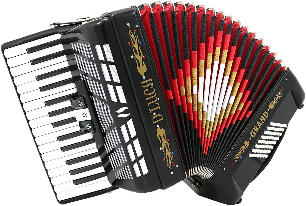 D'Luca Grand Piano Accordion 3 Switches 30 Keys 48 Bass with Case and Straps, Black (D3048-BK)