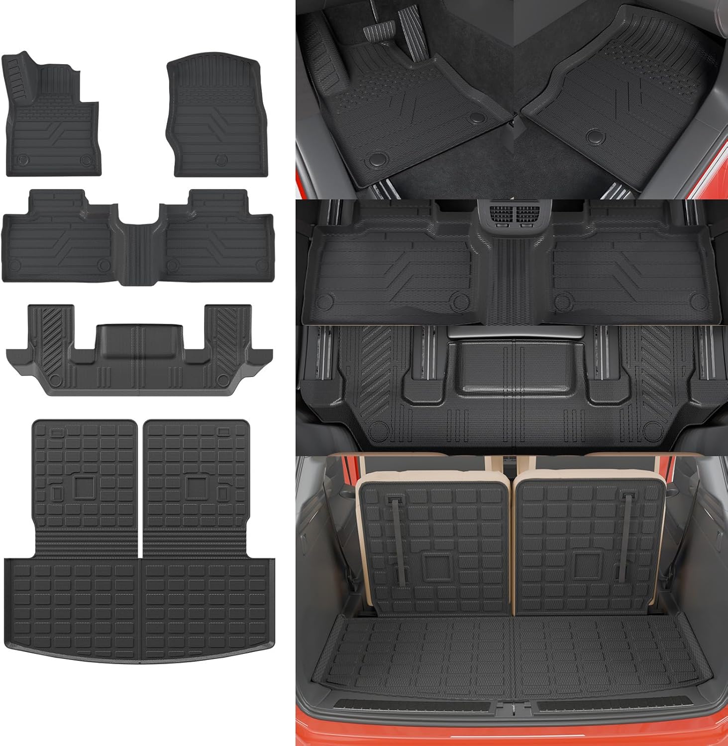 Floor Mats Compatible with 2020-2026 Ford Explorer 6 Seat Trunk Mat Cargo Liner TPE Back Seat Cover Protector 2025 Explorer Accessories (Fit 6 Seat,Trunk Mat with Backrest Mats+Floor Mats)