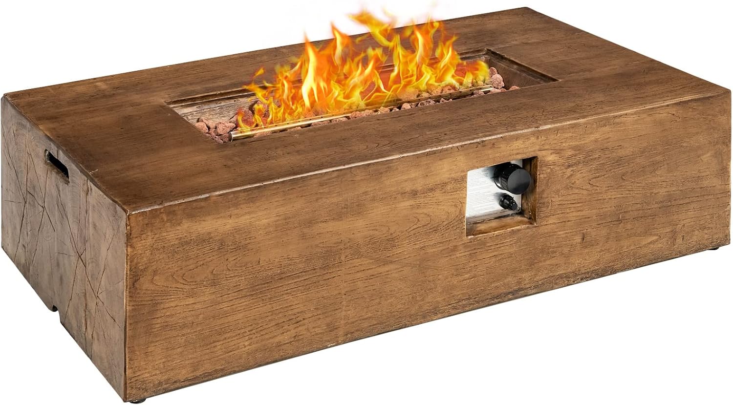 COSTWAY 48 Inch Gas Fire Pit Table, 50,000 BTU Outdoor Propane Firepit with Lava Rocks and Waterproof Cover, Rectangular Fire Table, Brown