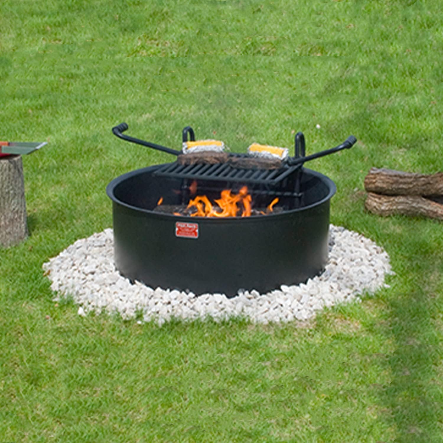 Pilot Rock 2 Pack 24 Inch Steel Ground Fire Pit Rings and Metal Cooking Grates, Black