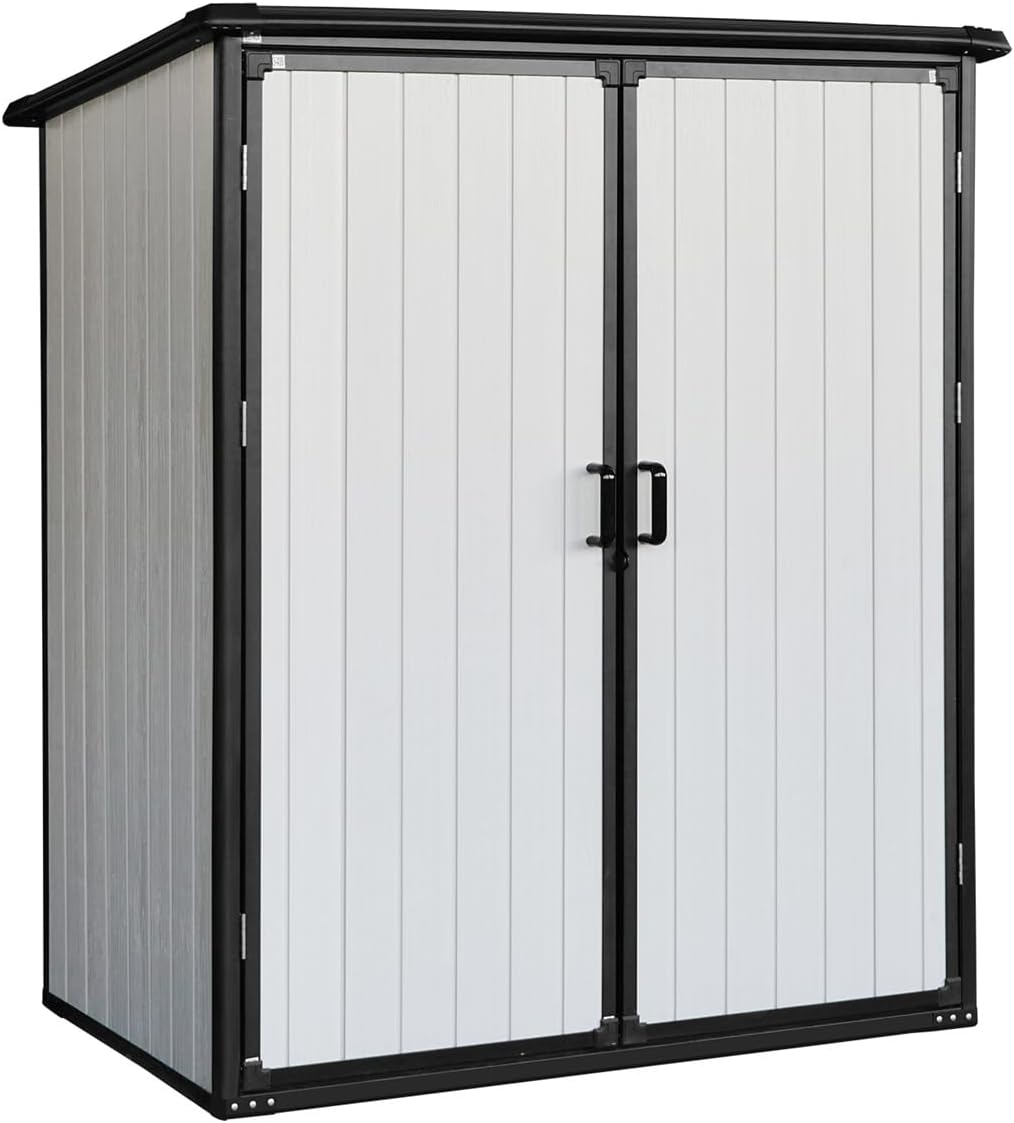 5 x 3 FT Outdoor Storage Shed, Waterproof Resin Cabinet with Lockable Doors for Bikes and Patio Furniture (Black)