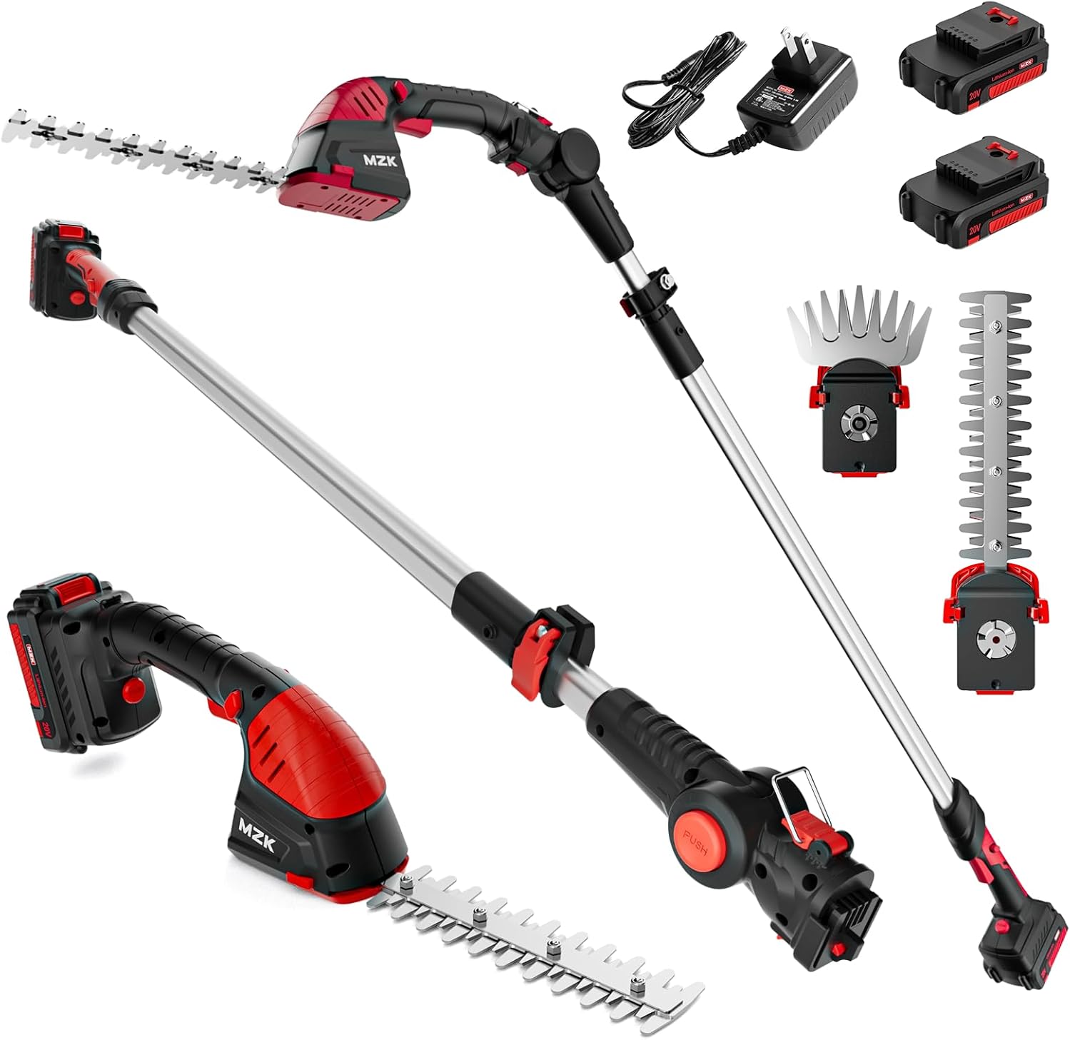 MZK 2-in-1 20V Pole Mini Hedge Trimmer & Grass Shear, 13ft Reach, Electric Hedge Trimmer with Extension Pole, Multi-Angle (2 * 2AH Battery and Charger Included),HT08D11