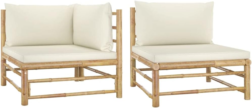 2 Piece Patio Lounge Set with Cream White Cushions Bamboo,Modular Bamboo Patio Lounge Set with Comfortable Cushions for Outdoor Relaxation Patio Furniture Sets, Conversation Sets