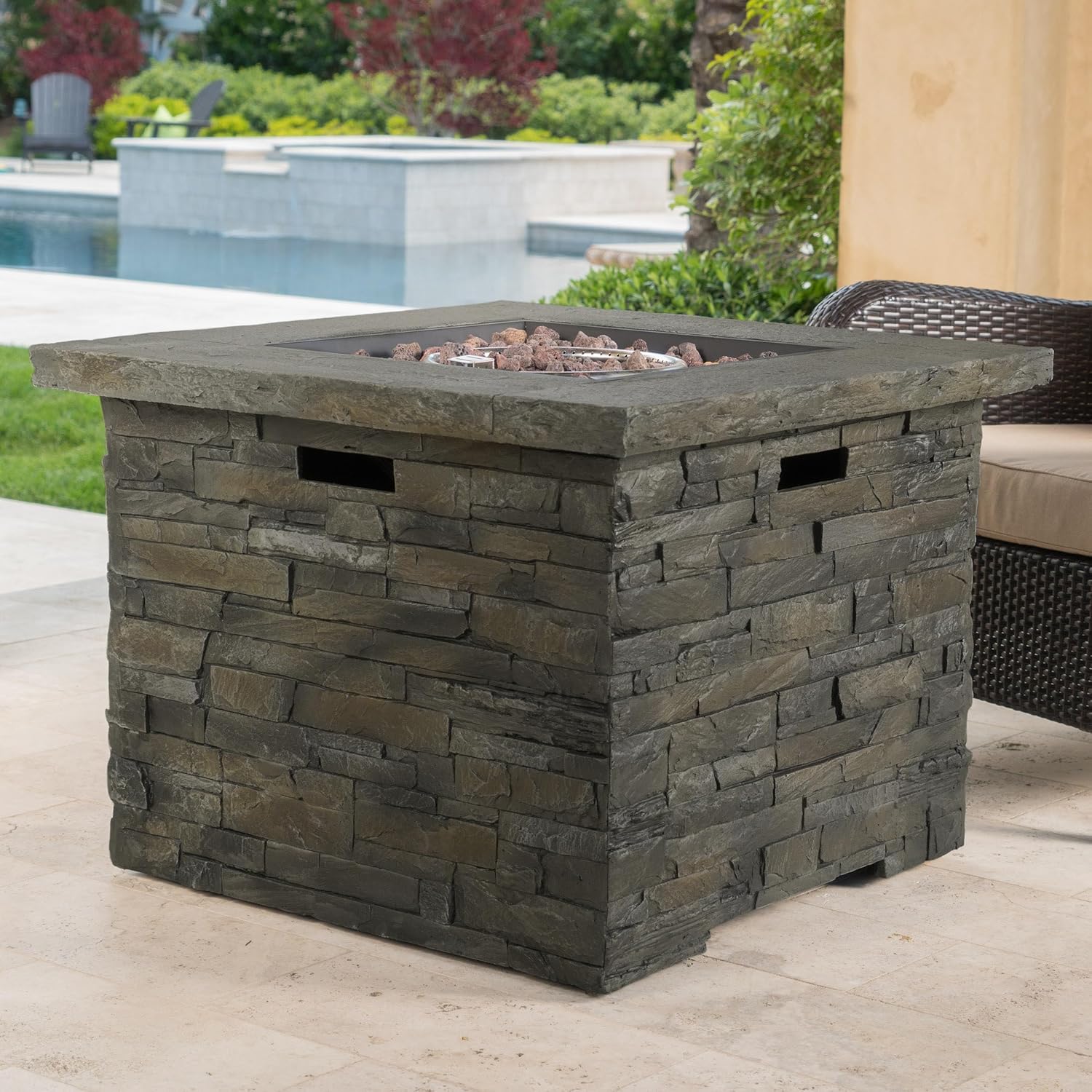 35 Inch Square Propane Fire Pit CSA-Listed Outdoor Fire Pit Table, 40,000 BTU, Add Warmth and Ambience to Parties On Patio Deck Garden, Grey