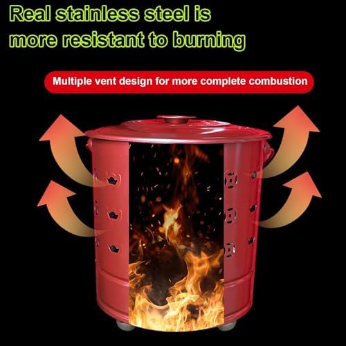 Outdoor Burn Barrel Incinerator - Heavy-Duty Burn Cage for Yard Waste, Leaves, and Wood - Portable Fire Pit with Handle (Red, 26 x 29cm)