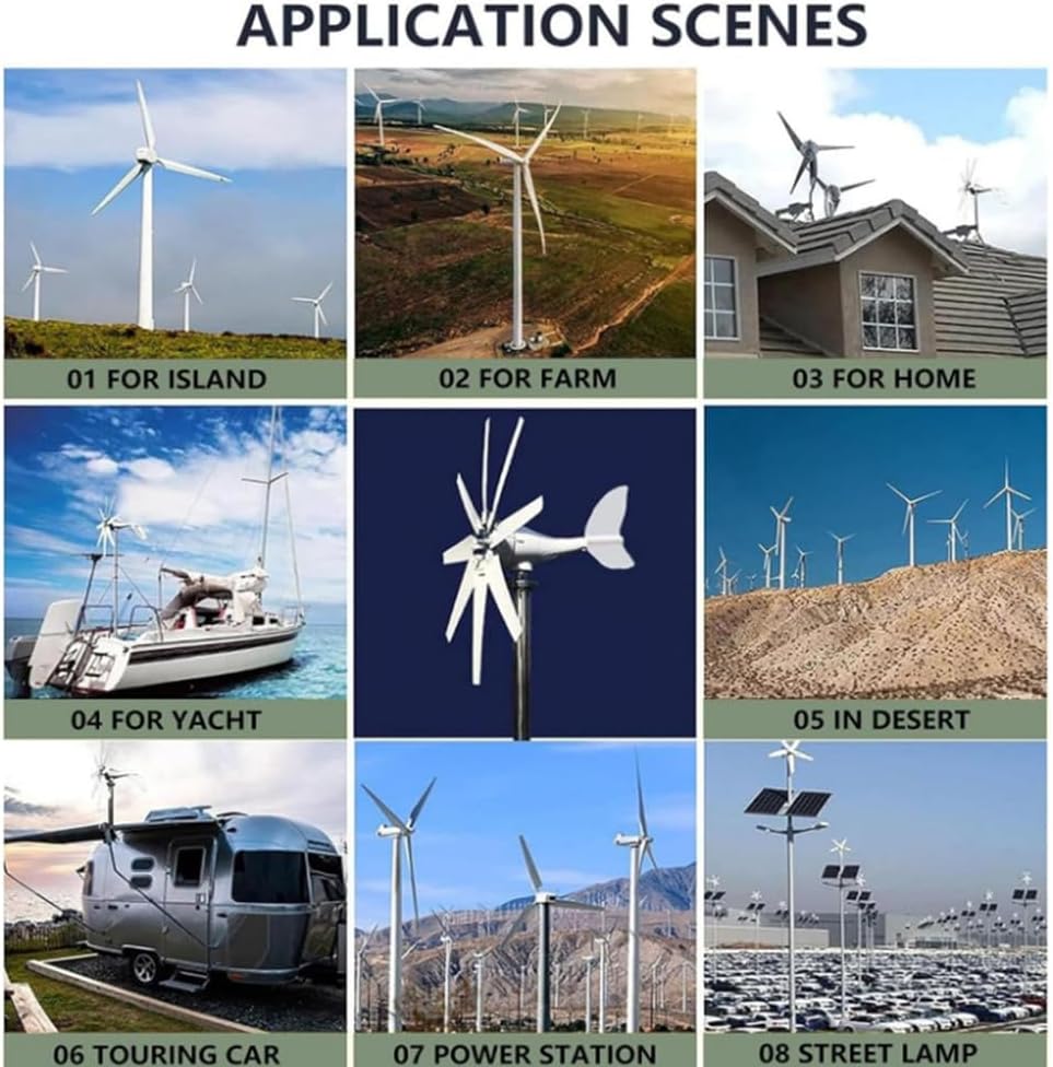 Efficient 2000W Wind Turbine Generator Kit with 8 Blade, 12V-220V Wind Generator with Charge Controller Wind Power Generator for Marine, RV, Home,48V