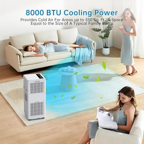 Portable Air Conditioner, 8000 BTU AC Unit with Remote Control, 3-in-1 Air Cooler, 24 Hrs Timer, Digital Display, Sleep Mode, Caster Wheels, Ideal for Home, Office, Dorm