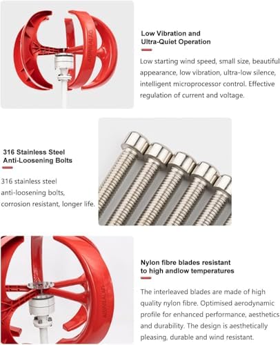 Vertical Wind Turbine Generator Kit, 400W-1200W, 12V/24V, 5 Blades, Low Wind Speed, Eco-Friendly Home & Camping Power Solution with Controller, Renewable Energy Source.
