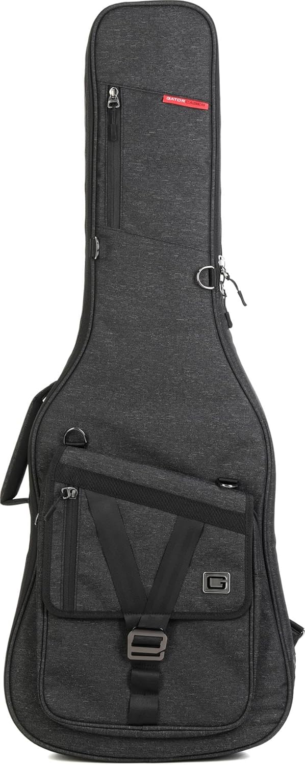 Gator Cases Transit Series Lightweight Electric Guitar Gig Bag with Back Pack Straps and Rubberized Base, Charcoal Black Exterior (GT-ELECTRIC-BLK)