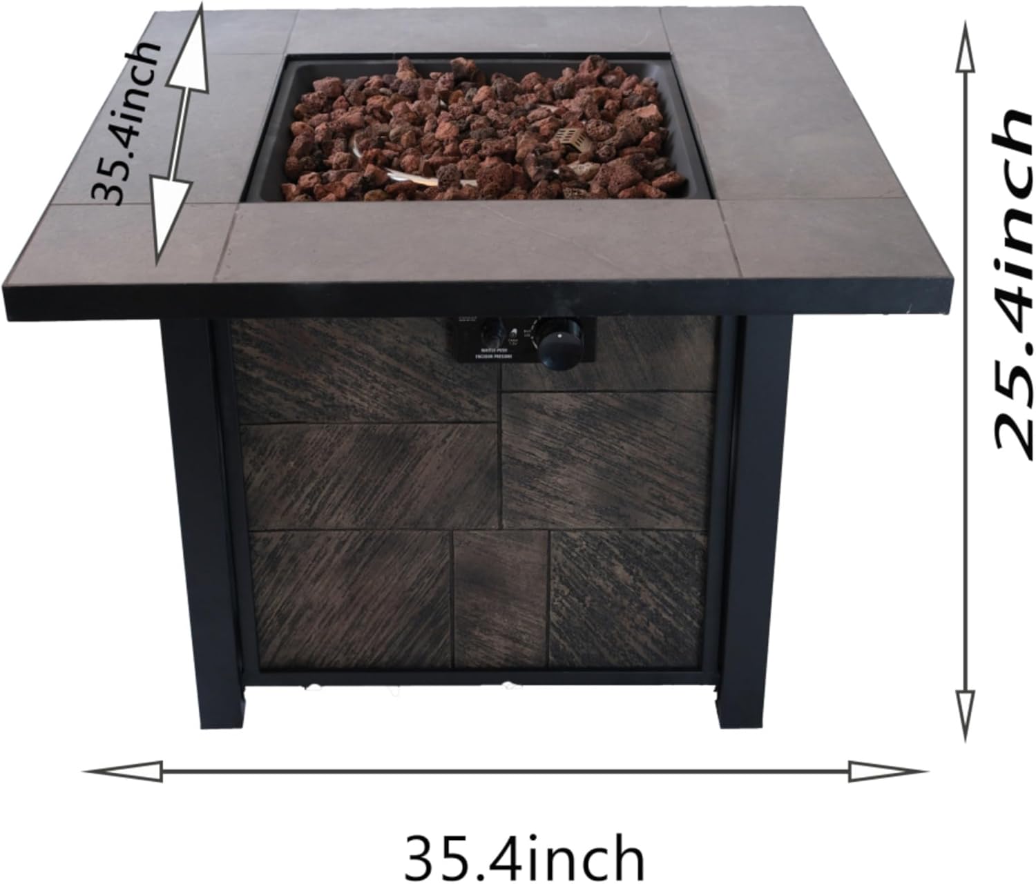 Outdoor Propane Fire Pit Table, Square Stonecrest Gas Fire Pit for Patio, Concrete 50,000 BTU Propane Fire Table with Lava Rocks, Waterproof Cover, Magnesium Oxide Wood Grain Finish