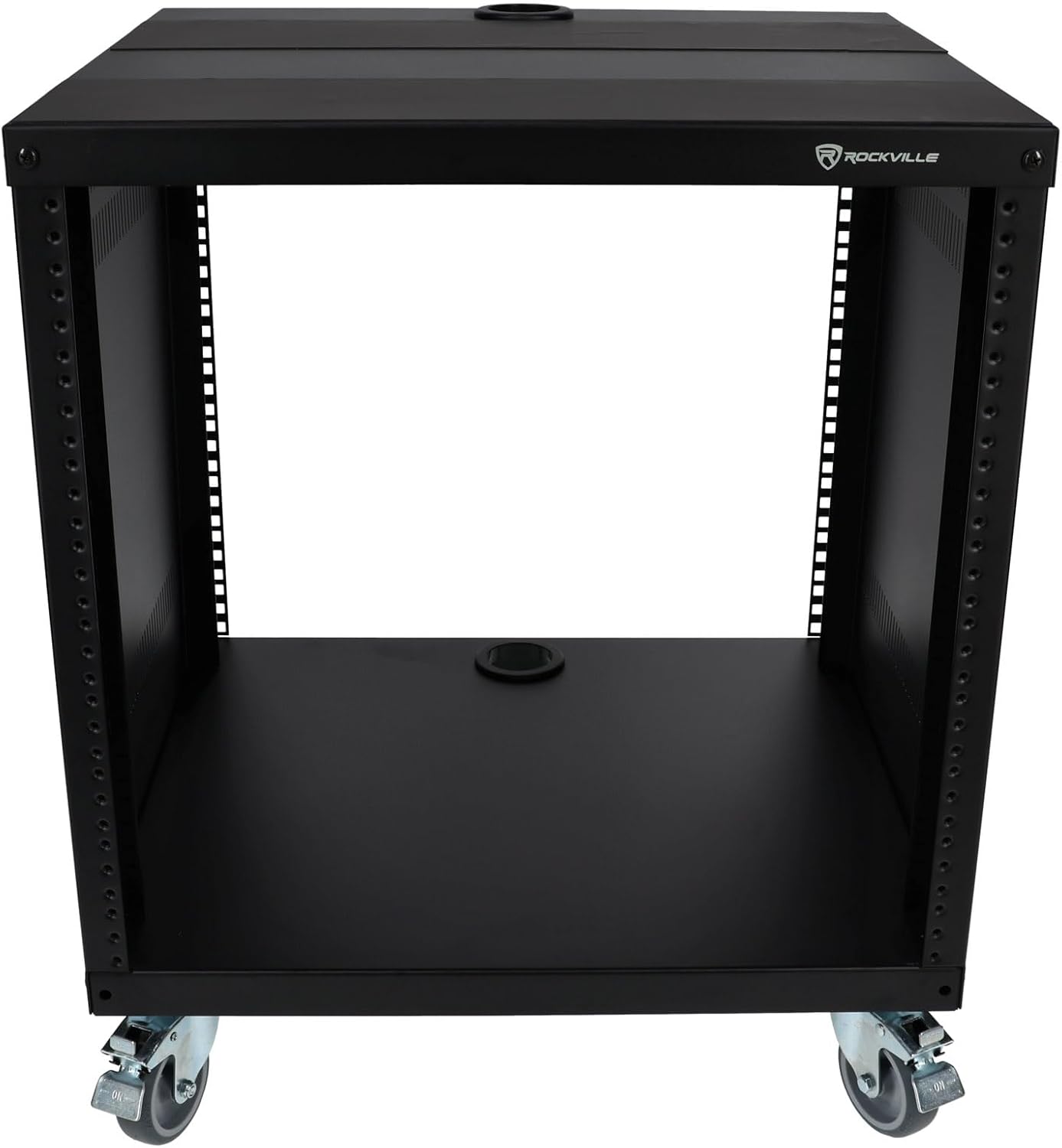 Rockville RR10U 10U Live Sound/Recording Studio Rack Case with Wheels, Reversible Rack Rails, Front & Rear Mounting, Cable Management Ports, 440lb Capacity