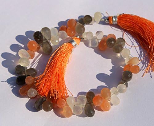 13 inch natural beads strand of 5x8-6x10mm faceted teardrop multi moonstone gemstone briolletes beads for DIY jewelry - necklace, bracelet, earring, ring.