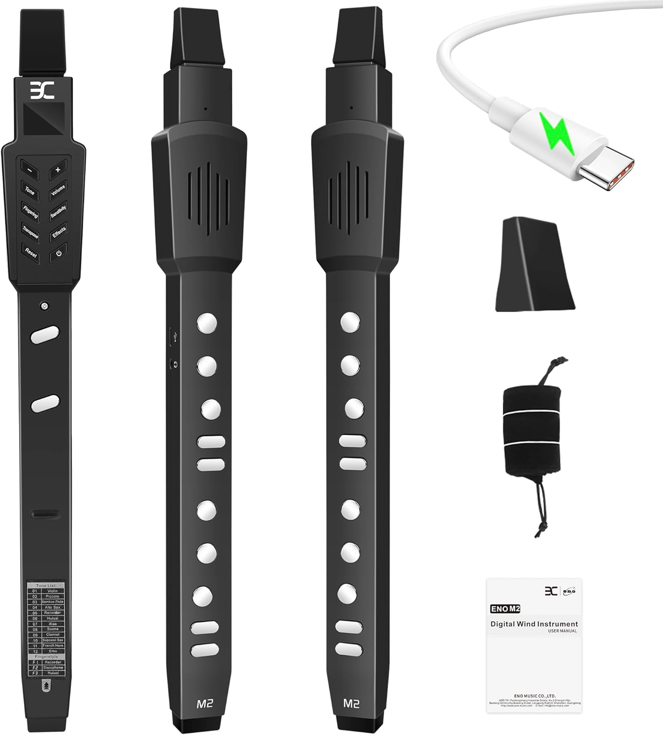 EX Electric Digital Wind Instrument, Electric Saxophone, with 12 Tones, 3 Fingering Modes, 3-Octave Range, Auto Vibrato & Transpose, Bluetooth MIDI & Rechargeable, Black