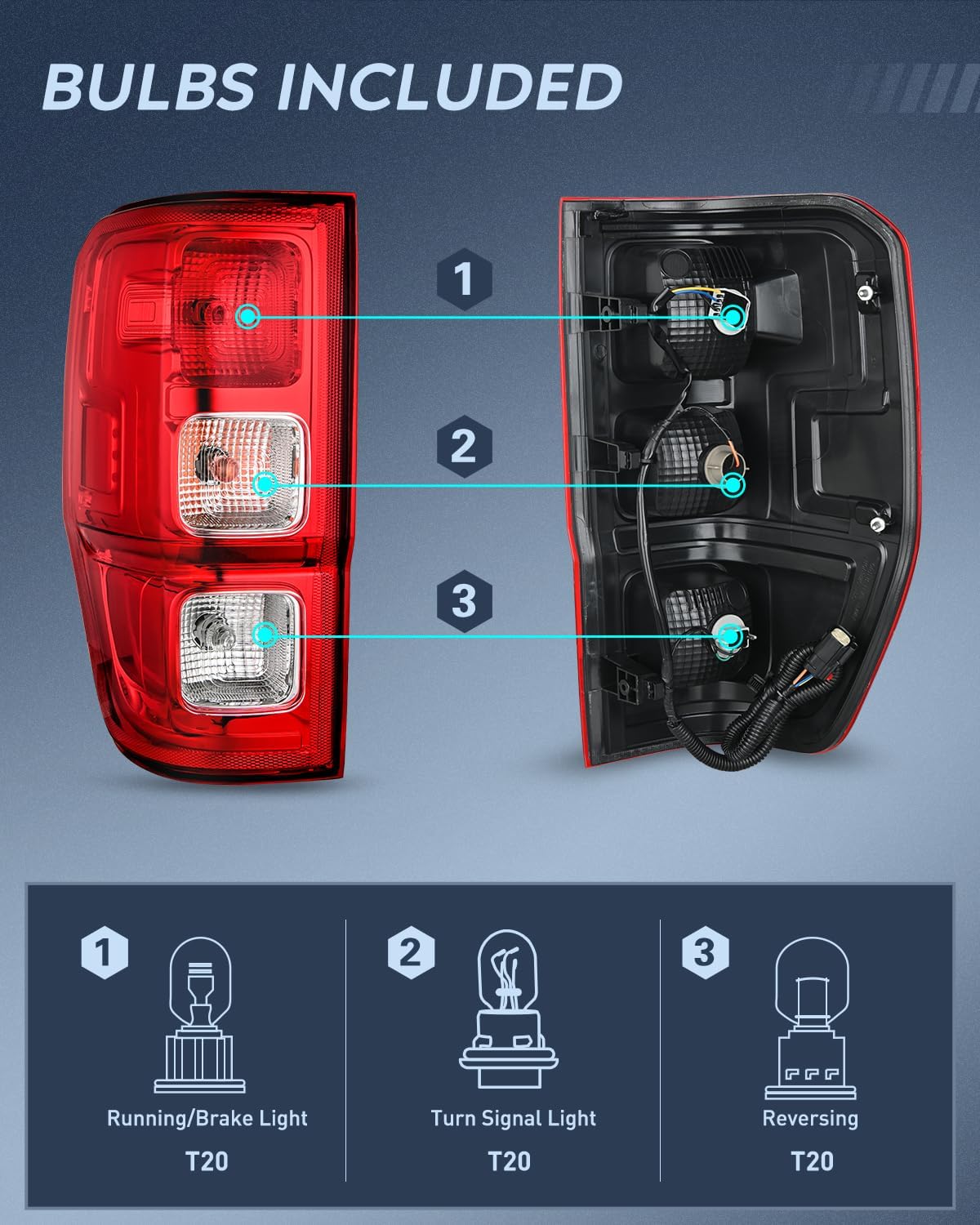 Nilight Tail Light Assembly Compatible with 2019 2020 2021 2022 2023 Ford Ranger XL w/o Blind Spot Halogen Type Rear Taillight Lamp Replacement OE Style Driver and Passenger Side
