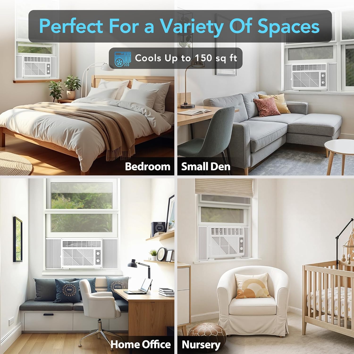 Comfort Zone Window Mounted Room Air Conditioner, 5,000 BTU, 7 Temperature Settings, 2 Fan Modes, Cool up to 150 Sq. Ft., Washable Filter, White