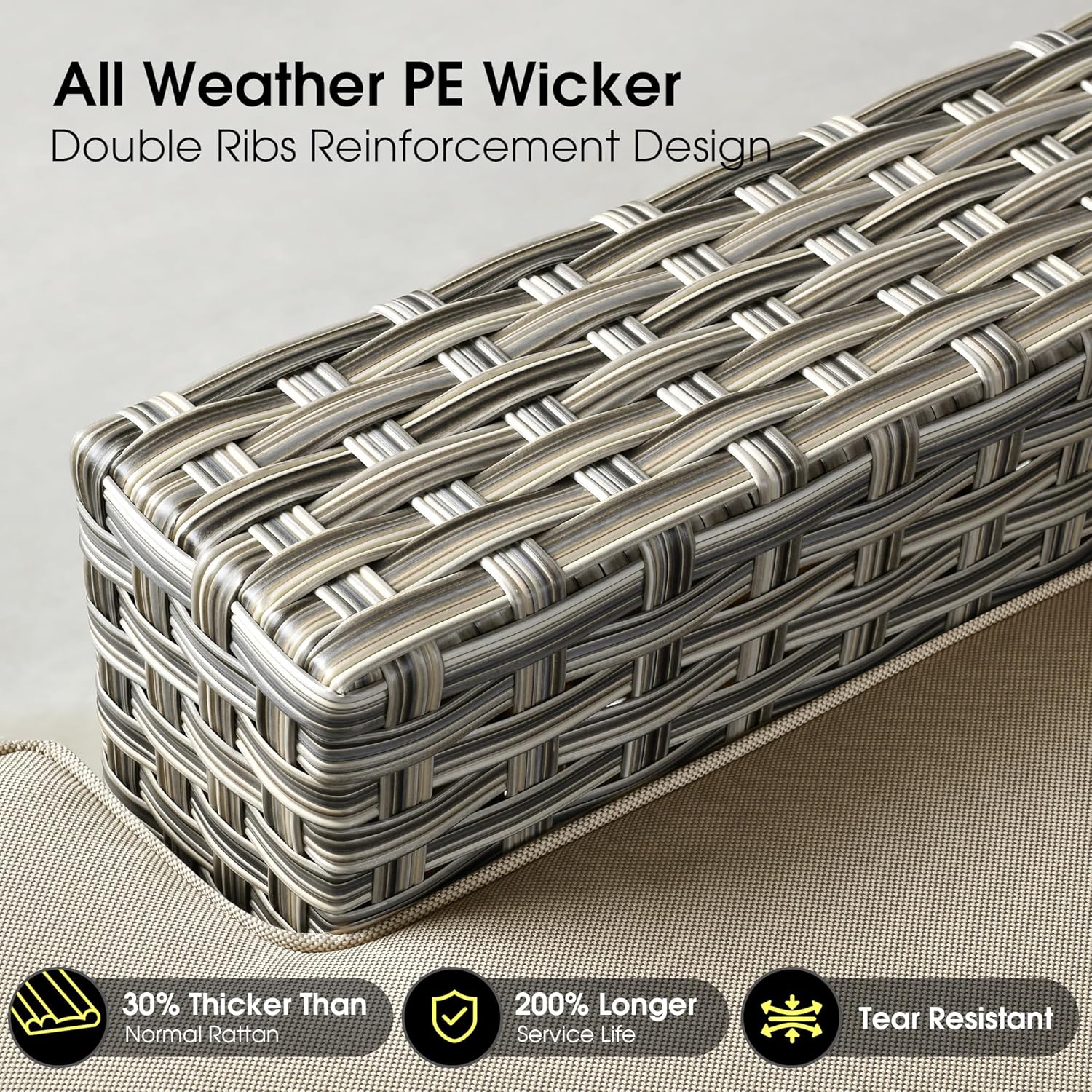 Rattan Patio Furniture Set with Fire Pit Table,9 Pieces Outdoor Sectional with Swivel Chairs Ottoman,Out Door Furniture Conversation Set,Beige