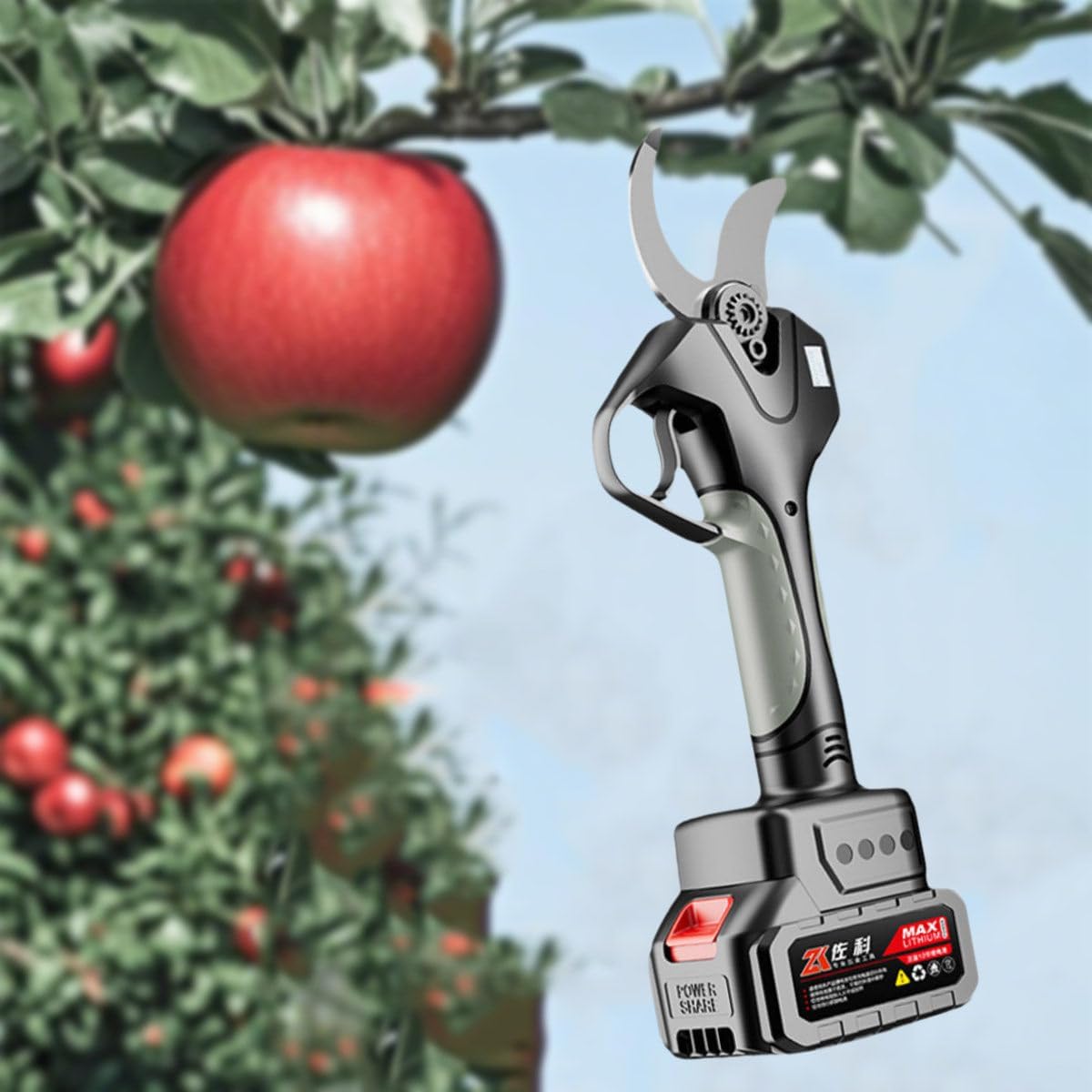 Electric Pruning Shears for Trees, Electric Pruning Shears for Thick Branches, Battery Powered Pruning Shears, 110-220 V, with Rechargeable Battery 银色开口6.0厘米+2节电池