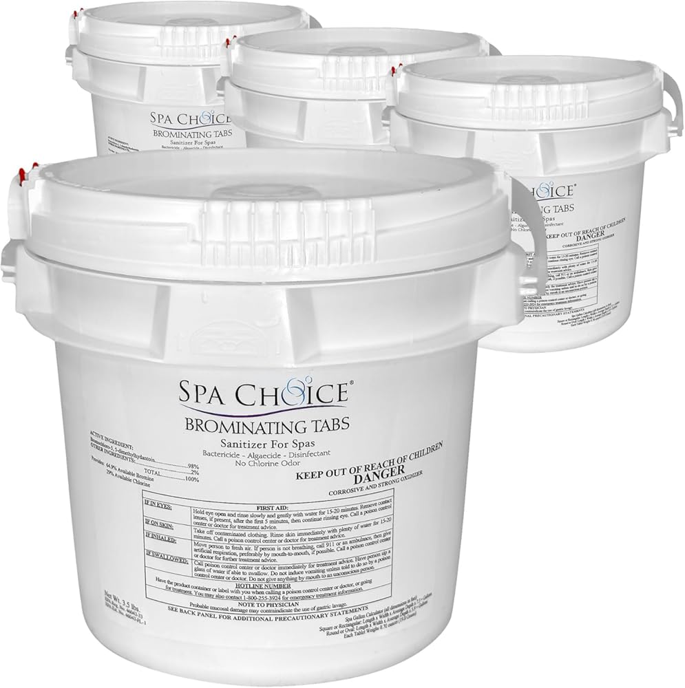 SpaChoice 3.5-Pounds 4-Pack Premium Brominating Tabs Sanitizer for Spas, Bromine Tablets for Spa Hot Tub, Made in USA