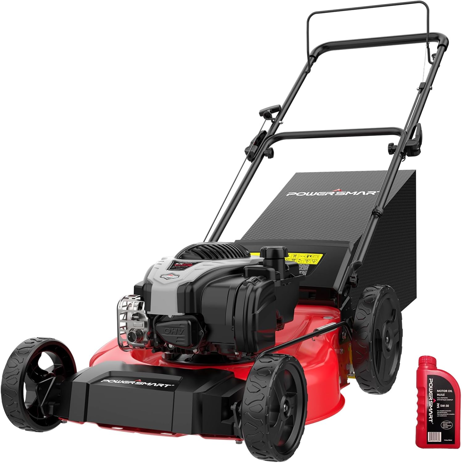 PowerSmart Gas Lawn Mower 21-Inch with 140cc B&S E550 Engine, 3-in-1 with Bagging, High Wheels, Lightweight, Easy Assembly, Cordless Push Lawn Mowers for Garden Yard