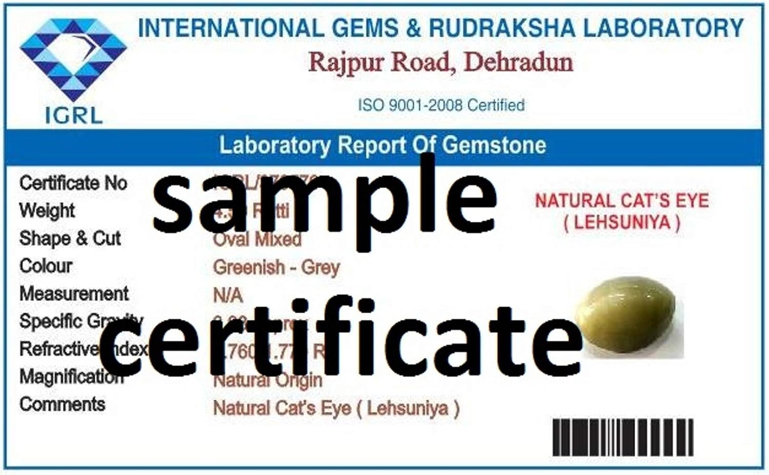 Ramneek Jewels Divya Shakti 12.25 Carat Cat's Eye (LEHSUNIA Stone) 100% Original Certified Natural Gemstone AAA Quality