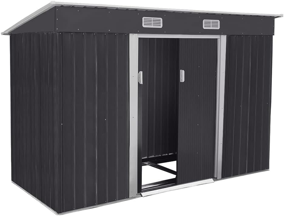 4.2 * 9.1Ft Metal Storage Shed, Sloping Roof, Not Easy to Accumulate Snow, Strong and Durable, for Garden Tools/Bike/Firewood in Winter
