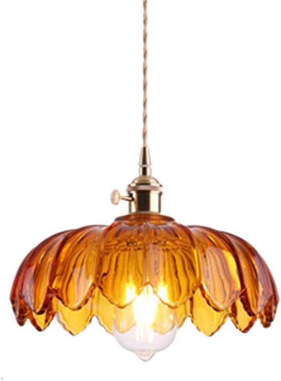 Creative Lotus -Shaped Glass Chandelier Lampshade, Flush Mountain Sucks Pendant Lamp, E27 Base Single Hanging Light, Restaurant Porch Decoration Lighting Fixtures