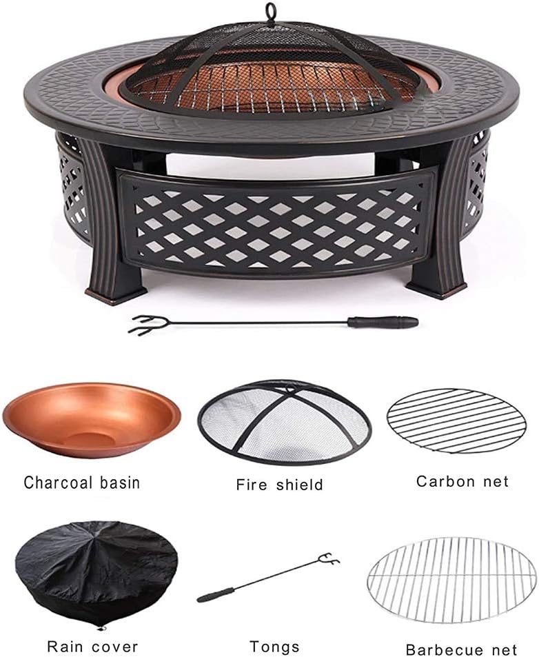Foldable Round Fire Bowl, with Firepalce Poker Waterproof Cover 22 Inch Patio Firepit, Outdoor Camping Fire Pits
