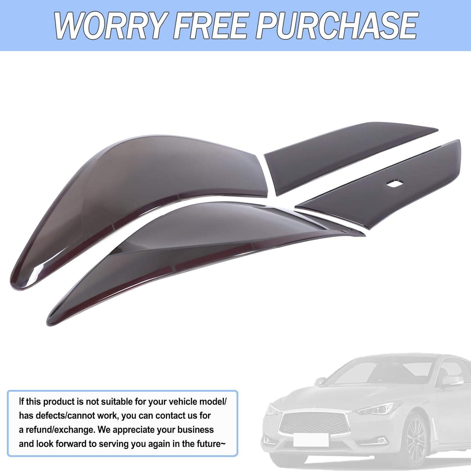 Aunginsy Car Rear Tail Light Lamp Cover Compatible with Infiniti Q60 2016-2022 Taillight Lamp Shell Shade Frame Bezels Trim Frame Rear Headlight Decorative Cover Protector ABS Exterior Accessories