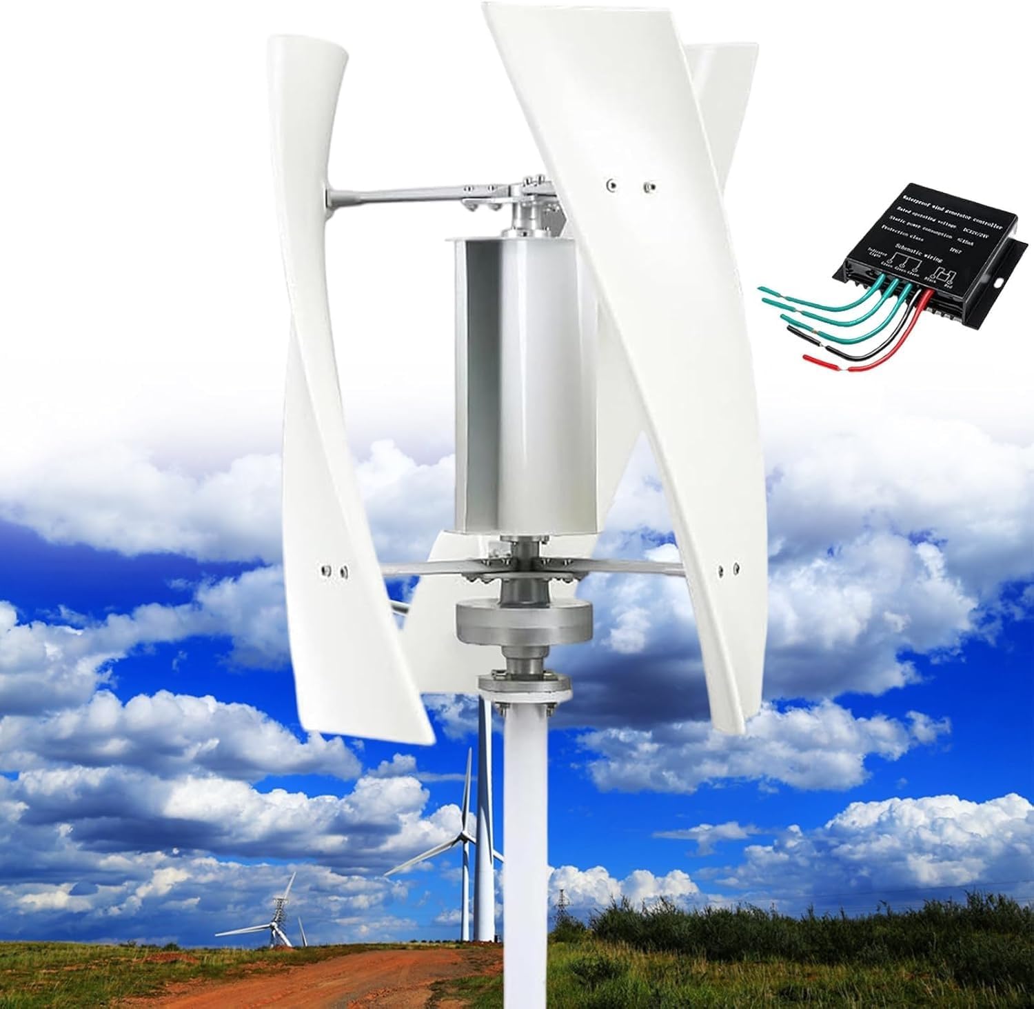 14000W Silent Vertical Wind Turbine Generator, 12V/24V/48V/110V/220V Magnetic Levitation with MPPT Controller, Ideal for Home & Street Lighting (White, 12V)