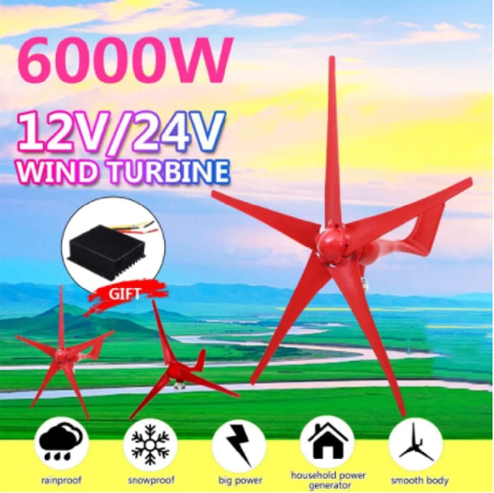 6000W 5 Blades Wind Turbines Generator 12V/24V Option with Wind Controller for Home Camping Streetlight Mounting Accessorie