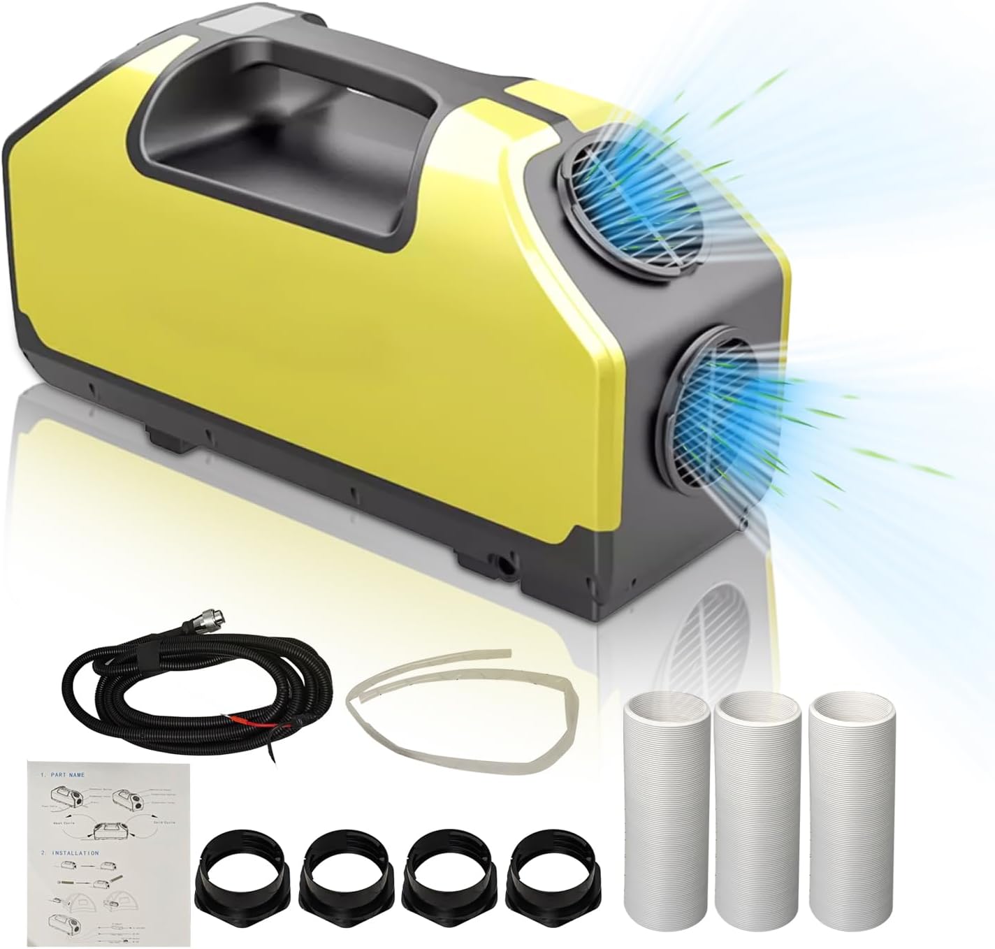 DC 24v Tent Air Conditioner Portable Air conditioner Cooling AC Unit for Outdoor Camping Tent Van RV Camper Motorhome Truck Trailer SUV Car New energy (Yellow)