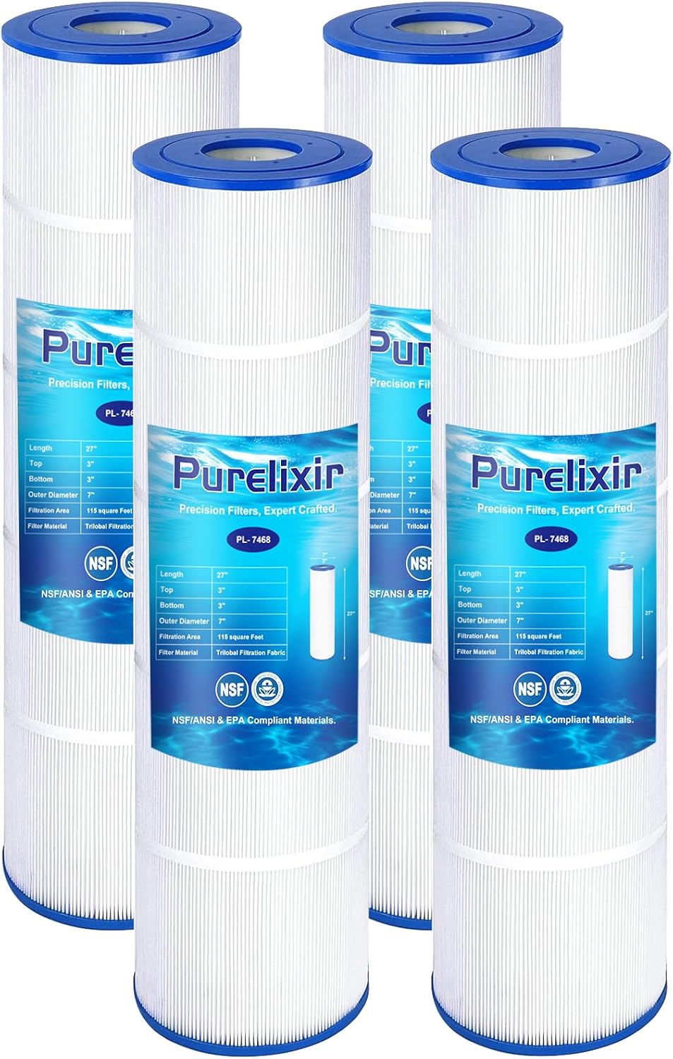 NSF Certified CL 460 Pool Filter Compatible with Jandy CL 460, CV460, Unicel C-7468, PJAN115, Ultral-A9, Filbur FC-0810, Excel Filters XLS-705, FC-6410,4X115 sq.ft Cartridge 4 Pack