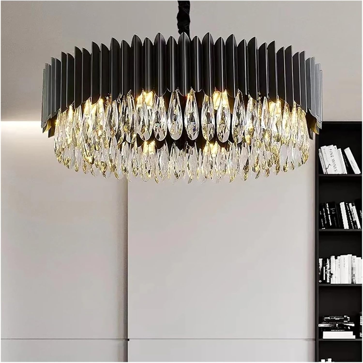 Black Luxury Drop Crystal Chandeliers Classic LED Art Design Hanging Lamp Home Creative Decoration Pendent Light,Modern Ceiling Light