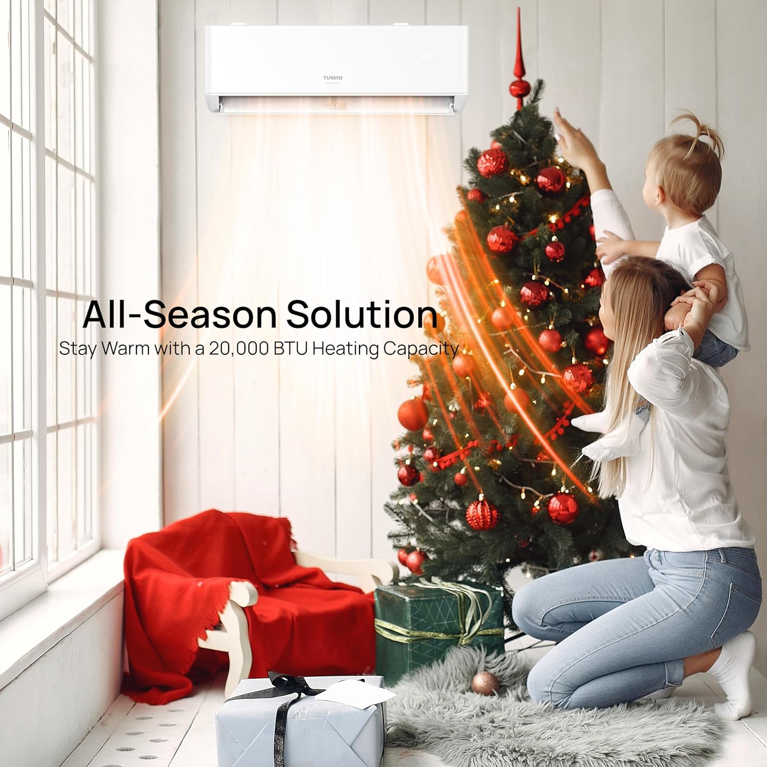 TURBRO 18,000 BTU Dual Zones Mini Split AC/Heating System, 24 SEER2, R454B, Ductless 2 Zones Inverter Mini Split Air Conditioner with Heat Pump, WiFi Enabled, Greenland (9K+12K), 230V