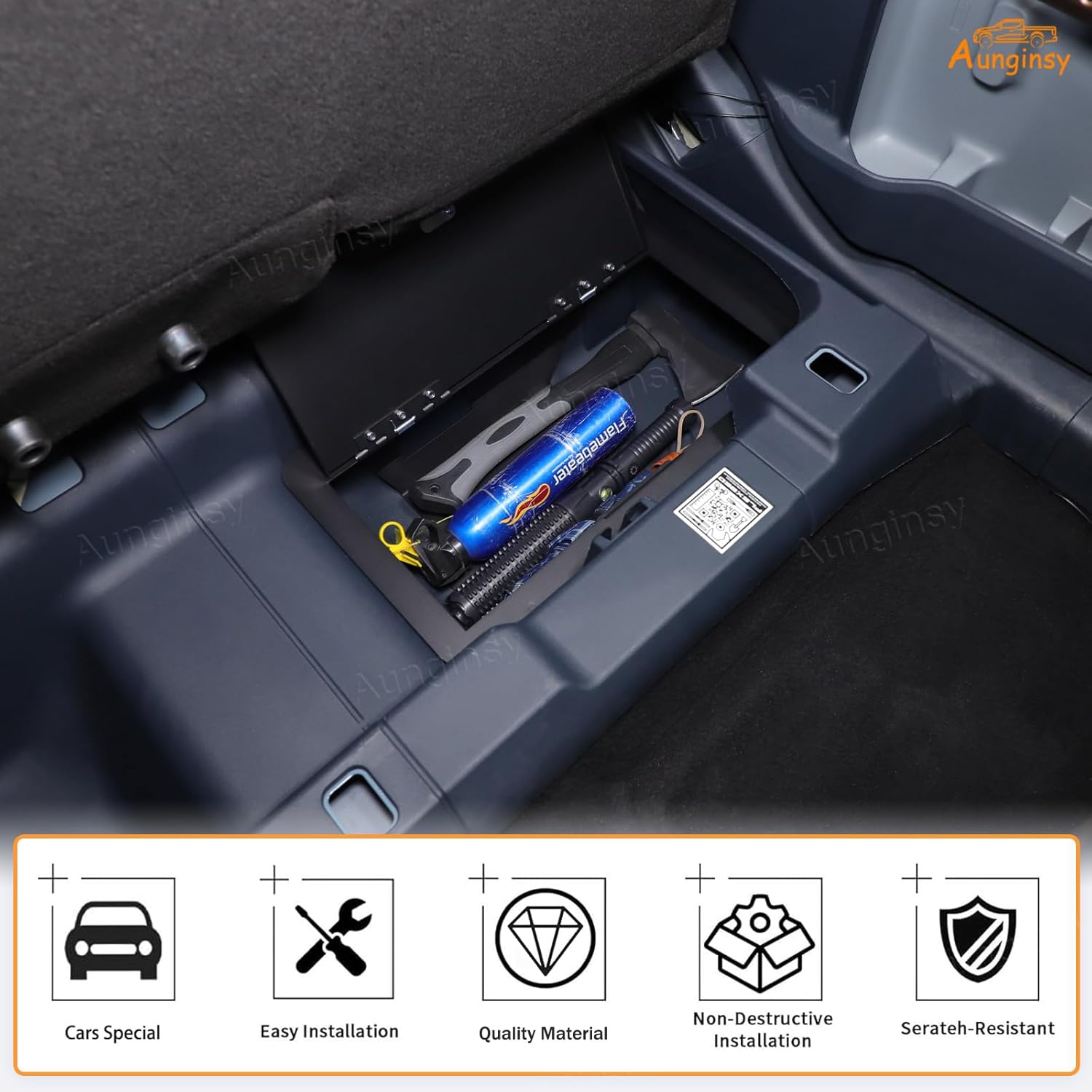 Aunginsy Under Seat Storage Lock Box Gun Safe Compatible with Ford Maverick 2022-2025 Second-Row Underseat Security Organizer Vault Tray Lock Safe Box with 3 Digit Combo Password Insert Accessories
