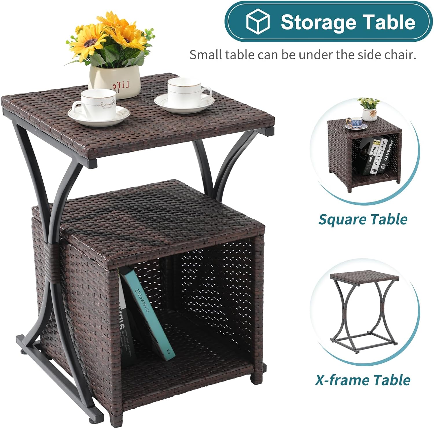 OC Orange-Casual 6 Piece Patio Wicker Furniture Set, Balcony All Weather Rattan Chair, with Space Saving Ottoman, Resin Nesting Coffee Table, Modern Design, Dark Grey