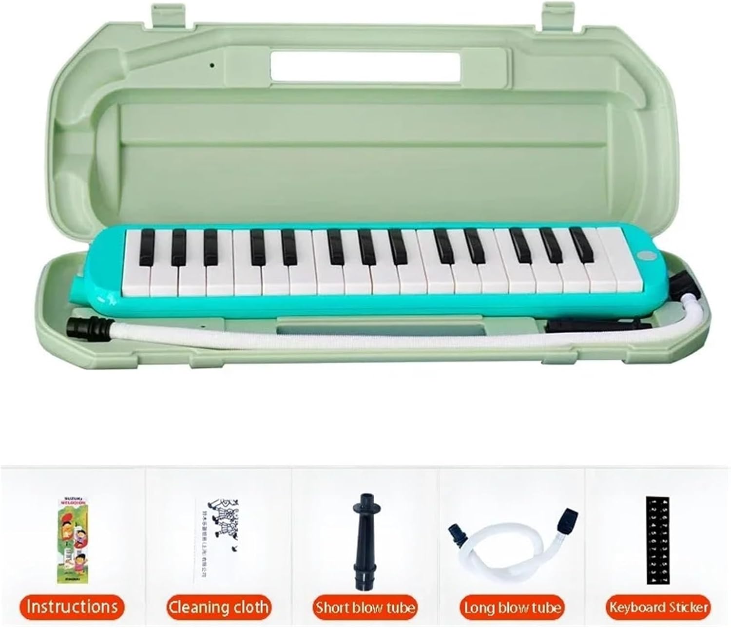 Melodica Children's Melodica 37 Keys Student 32 Keys Beginner Portable Musical Keyboard Mouth Piece Kids Piano(37 Key Green)