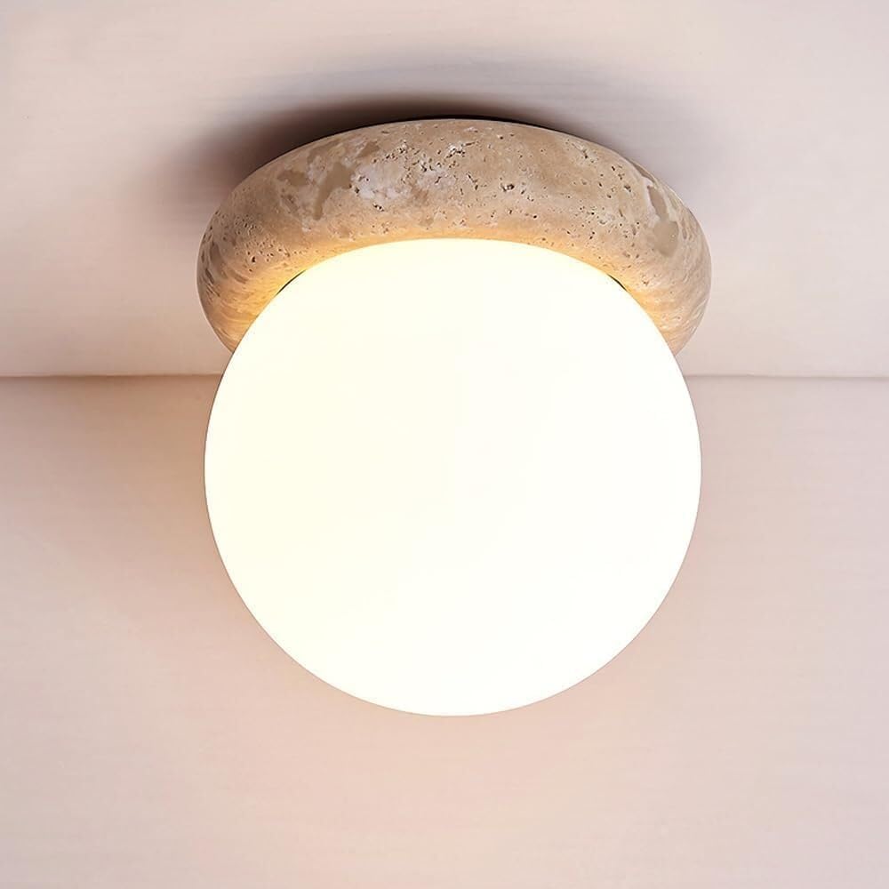 Modern Home Decoration Semi Flush Mount Ceiling Light White Milk Glass Close to Ceiling Light Fixture Natural Stone Marble Small Hallway Ceiling Lamp for Kitchen Foyer Bathroom Porch Entry